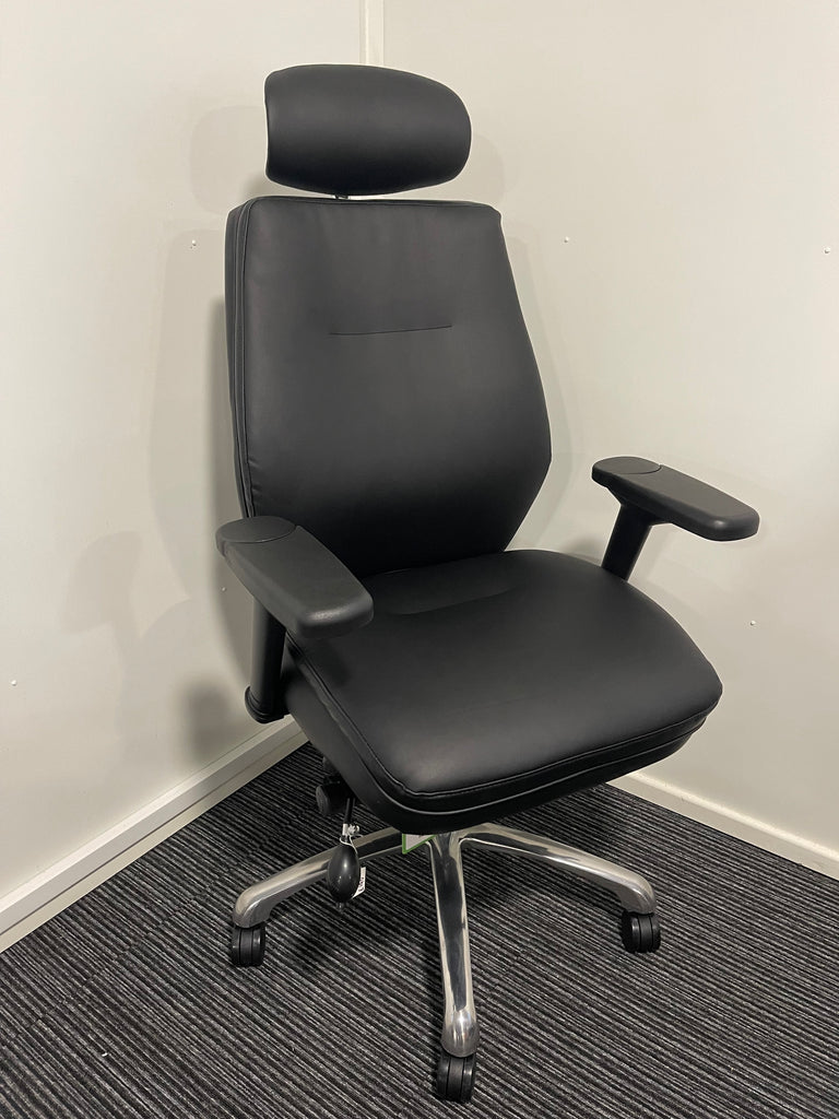 Domino Black Bonded Leather High Back Ergonomic Posture Chair With Headrest & Arms