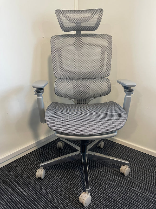 Ergo Light Grey Mesh High Back Ergonomic Posture Chair With Headrest, Arms & Footrest