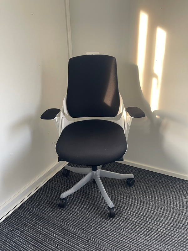 Zure White Frame Black Fabric High Back Chair With Arms