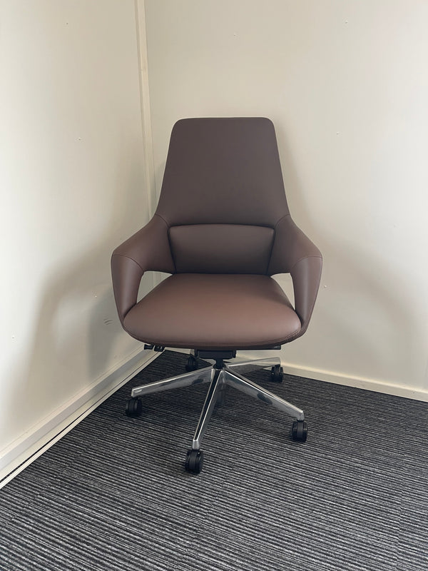 Olive Medium Back Brown Executive Managerial Office Chair With Arms