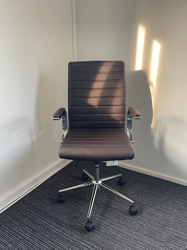 Ezra Medium Back Brown Bonded Leather Executive Managerial Office Chair With Arms