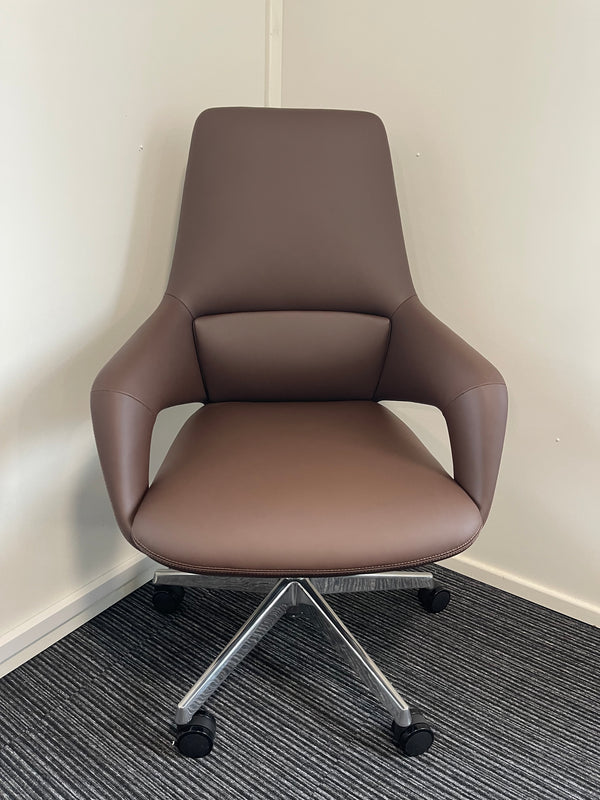 Olive Medium Back Brown Executive Managerial Office Chair With Arms