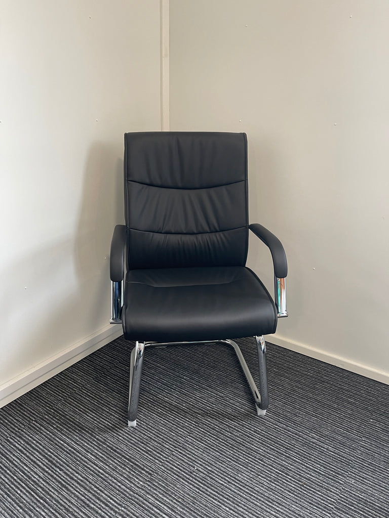 Carter Medium Back Black Leather Cantilever Visitor Office Chair with Arms