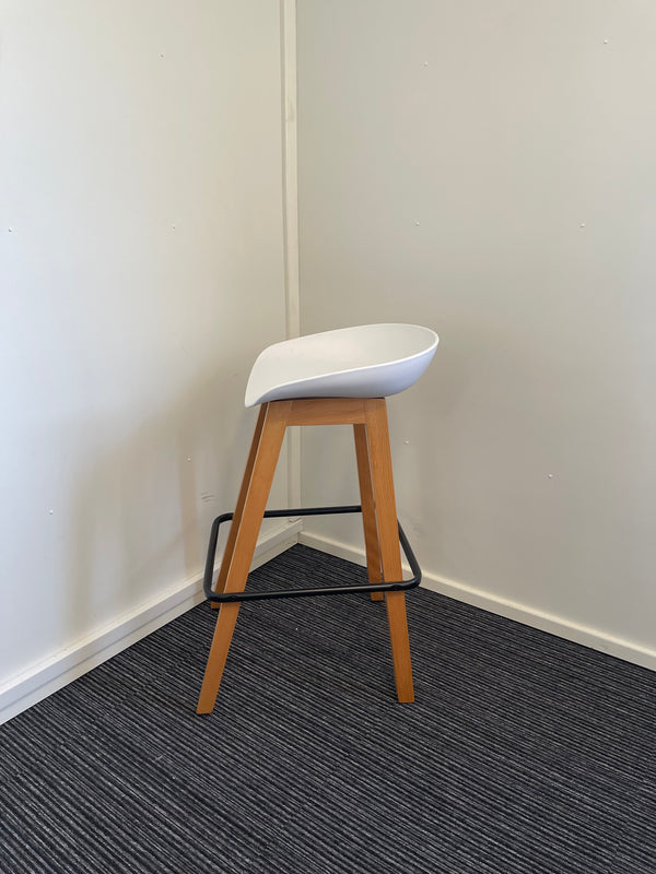 White Bistro High Stool With Wooden Legs