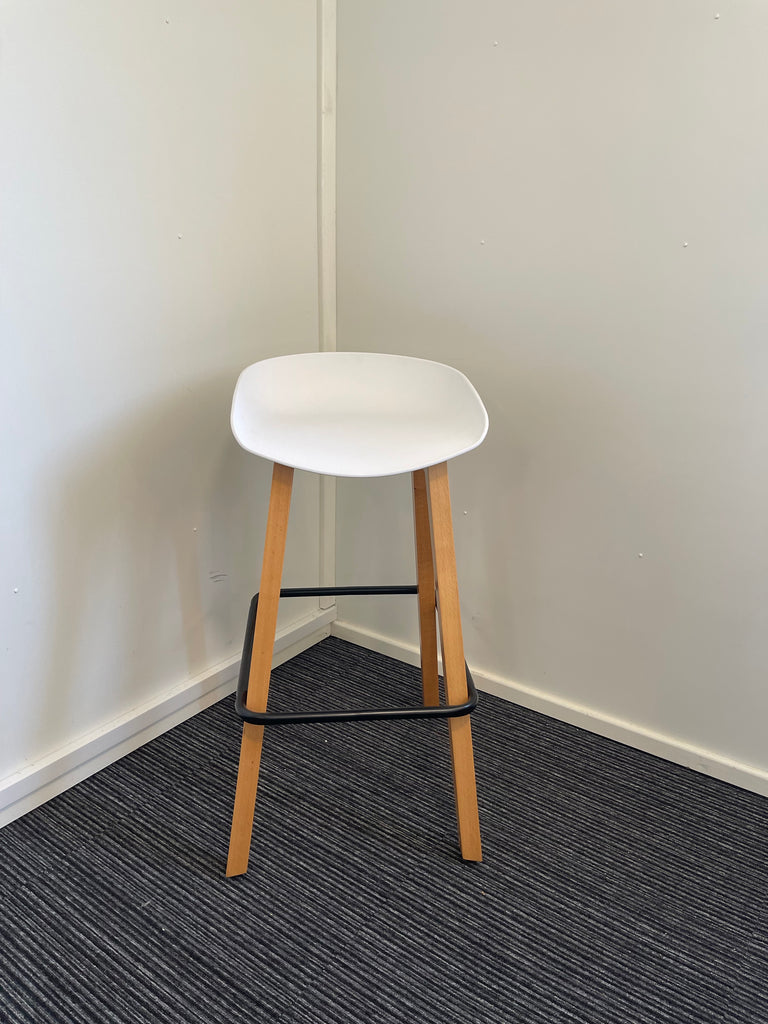 White Bistro High Stool With Wooden Legs