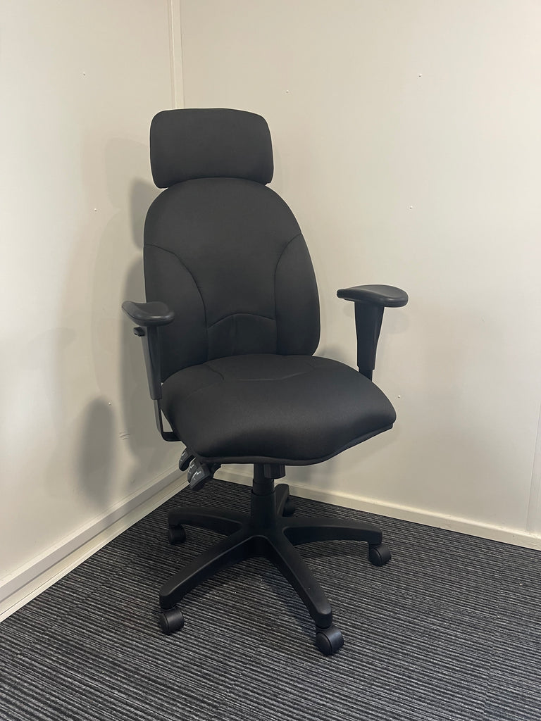 Jet Black Fabric High Back Task Operator Office Chair With Headrest & Arms