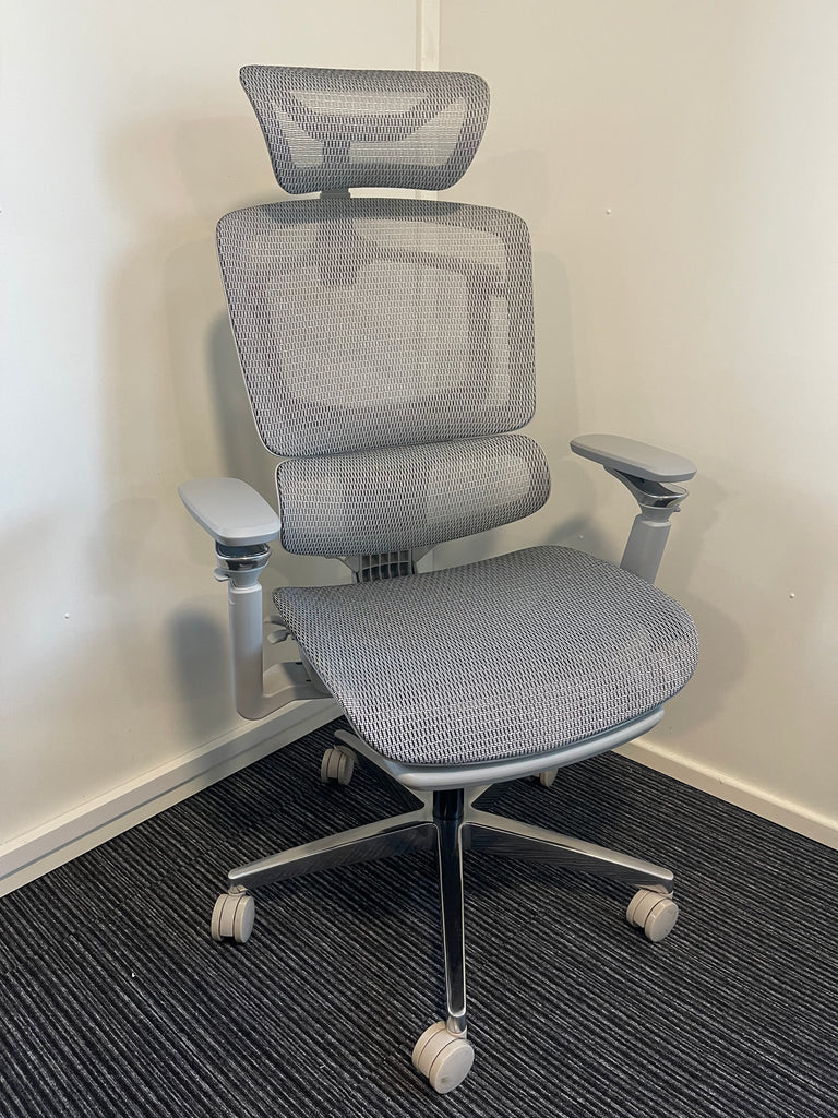 Ergo Light Grey Mesh High Back Ergonomic Posture Chair With Headrest, Arms & Footrest