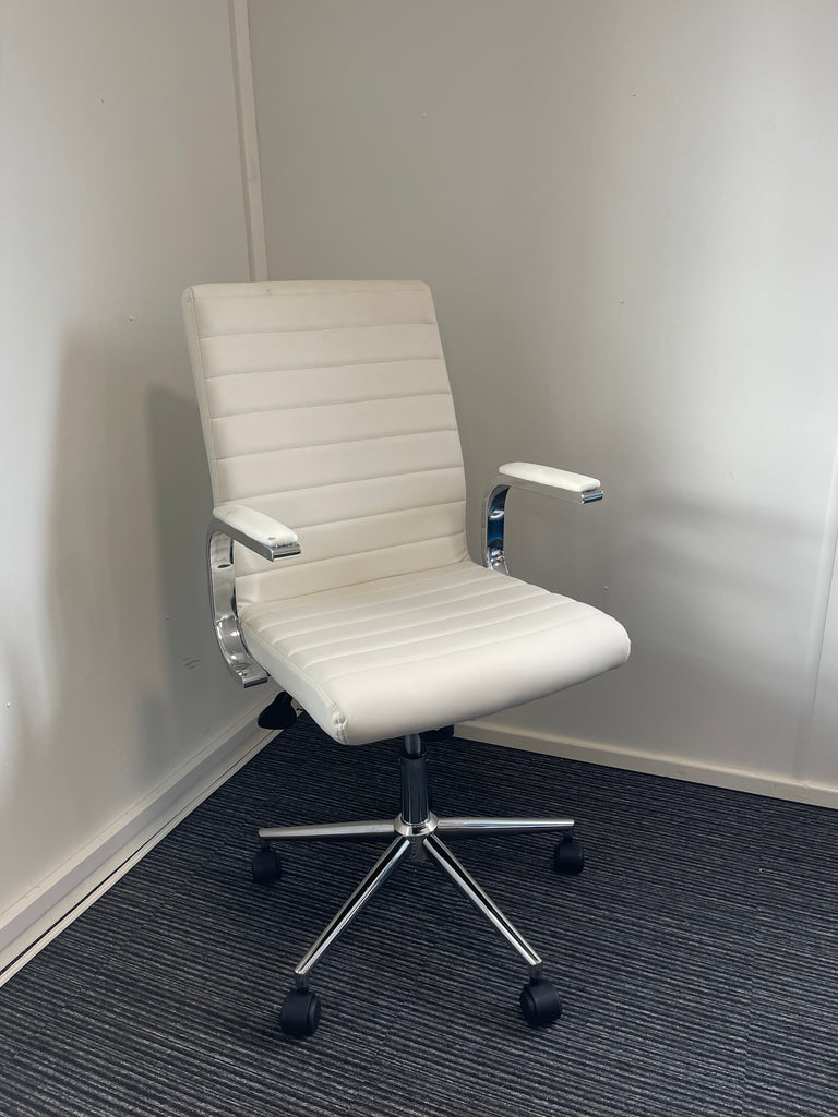 Ezra Medium Back White Bonded Leather Executive Managerial Office Chair With Arms