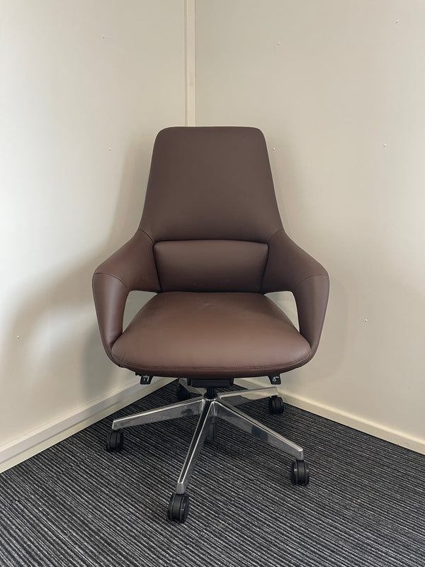 Olive Medium Back Brown Executive Managerial Office Chair With Arms