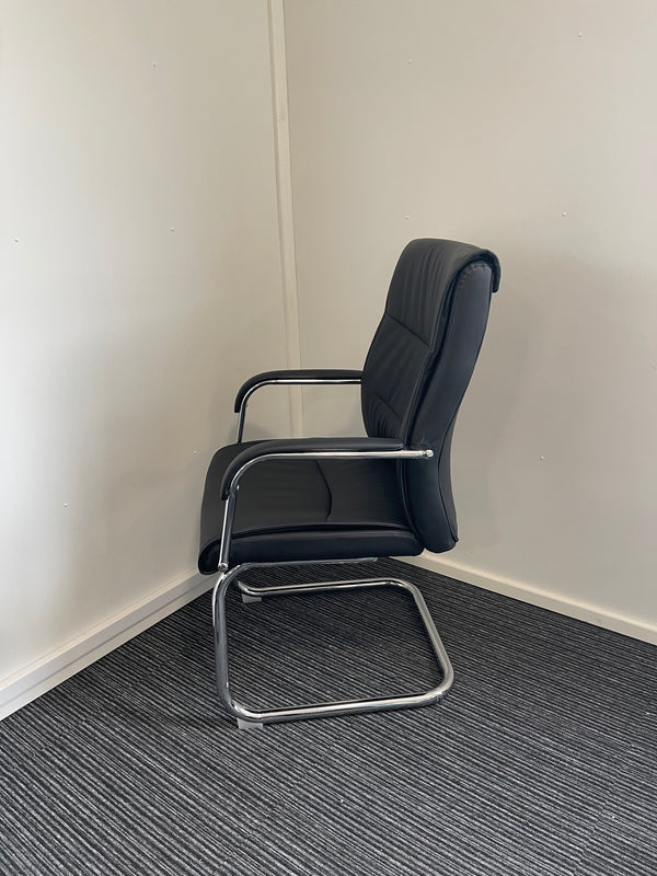 Carter Medium Back Black Leather Cantilever Visitor Office Chair with Arms