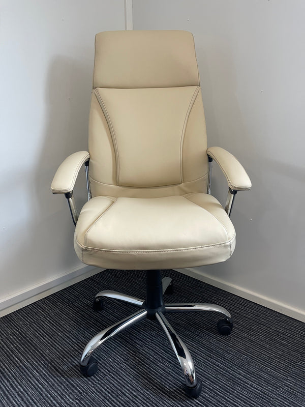 Penza Cream Bonded Leather Executive Managerial Office Chair With Arms