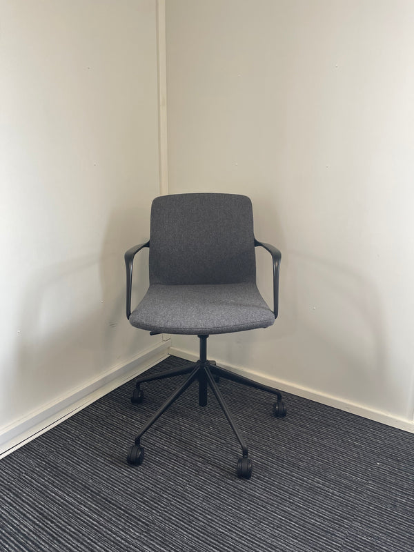 Single Lever Grey Fabric Tub Style Executive Office Chair With Arms