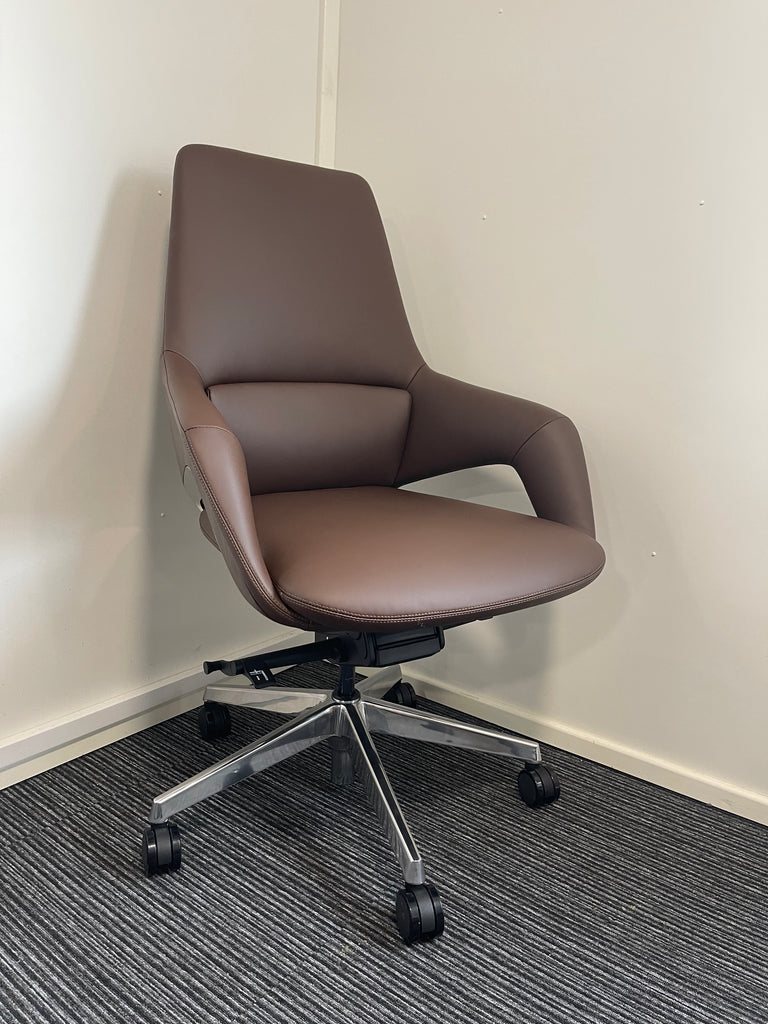 Olive Medium Back Brown Executive Managerial Office Chair With Arms
