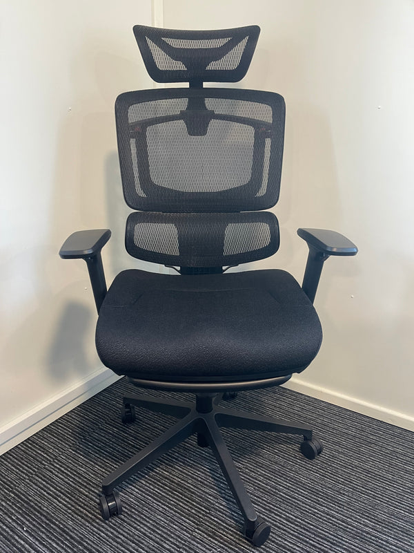 Ergo Black Fabric Seat Mesh Back High Back Ergonomic Posture Chair With Headrest, Arms & Footrest