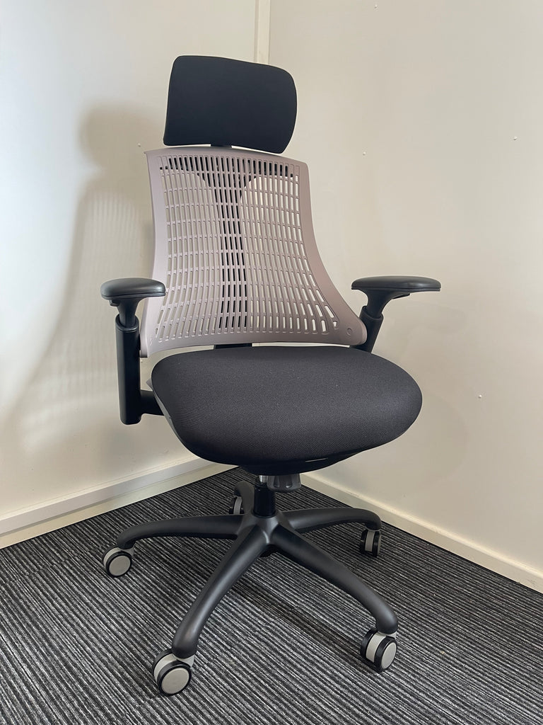 Flex Black Frame Black Fabric Seat High Back Task Operator Chair With Headrest & Arms