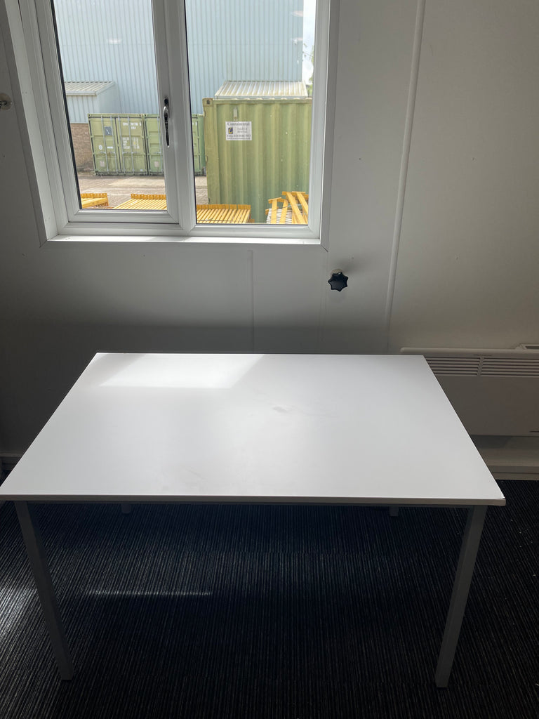 Impulse Box Frame Table 120x80cm White Wood Top With Silver Leg