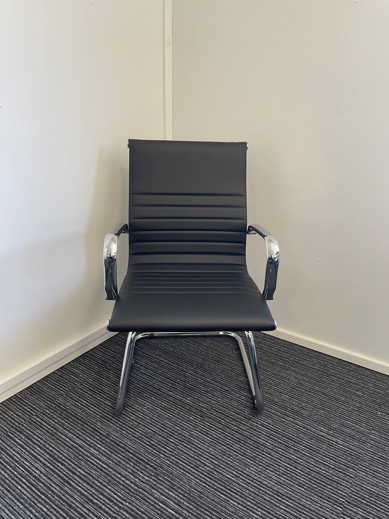 Nola Black Leather Cantilever Visitor Chair with Arms
