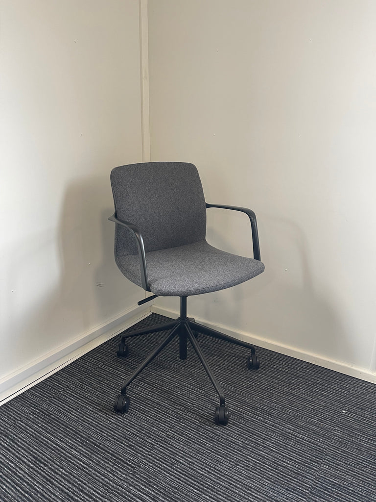 Single Lever Grey Fabric Tub Style Executive Office Chair With Arms