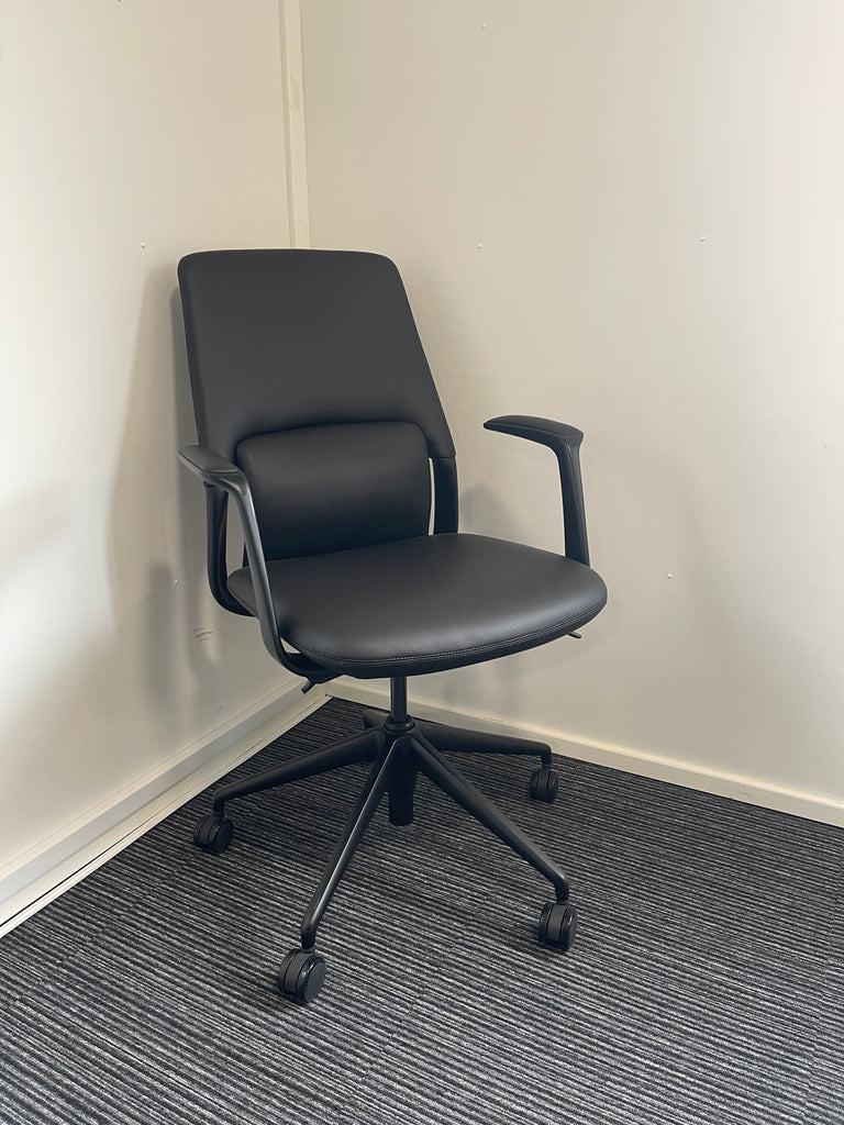 Medium Back Black Bonded Leather Executive Managerial Office Chair With Arms