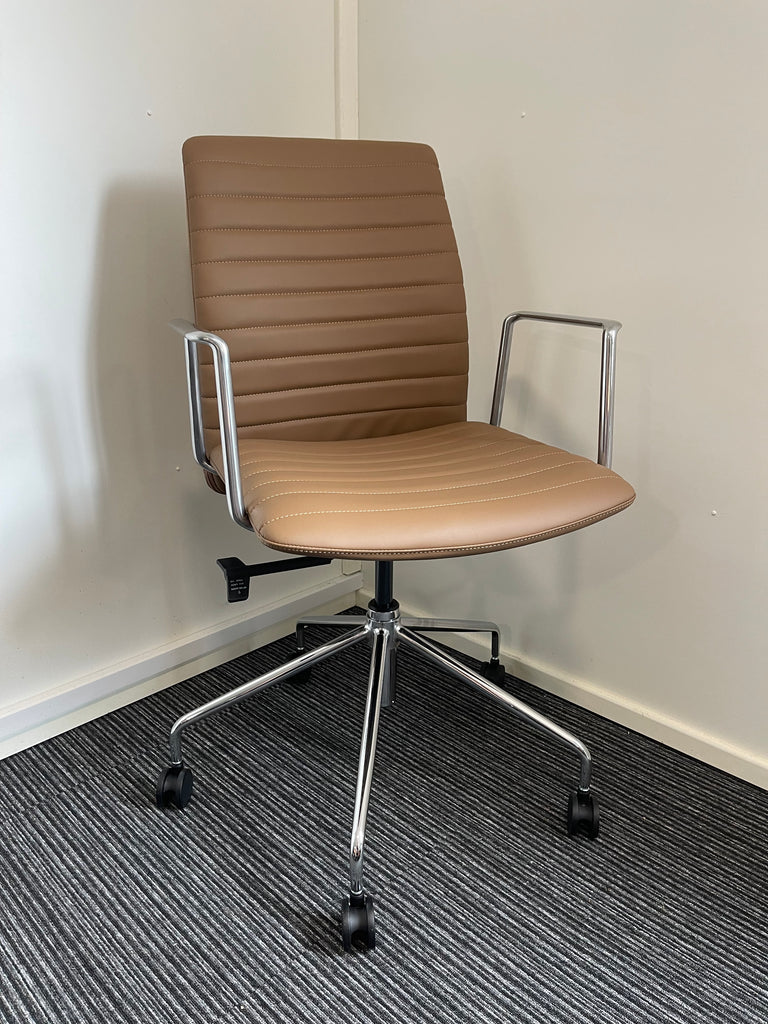 Low Back Brown Bonded Leather Executive Managerial Office Chair With Arms