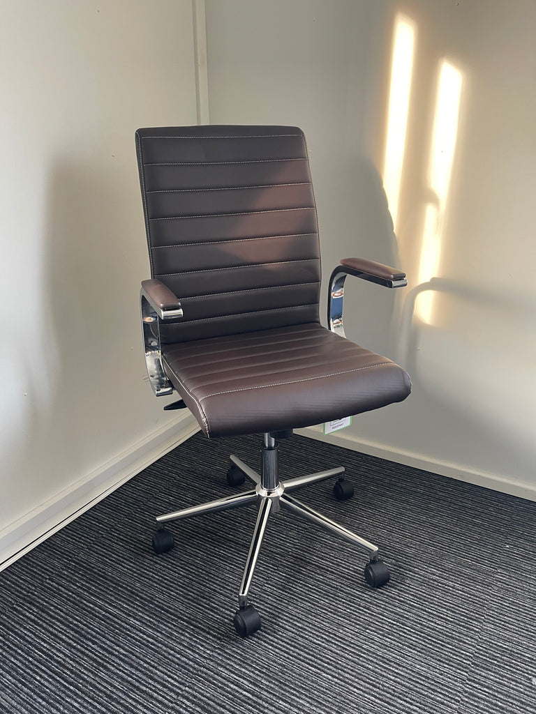 Ezra Medium Back Brown Bonded Leather Executive Managerial Office Chair With Arms