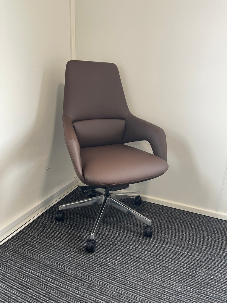 Olive Medium Back Brown Executive Managerial Office Chair With Arms