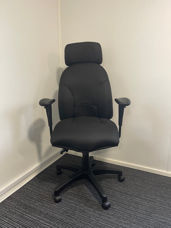 Jet Black Fabric High Back Task Operator Office Chair With Headrest & Arms