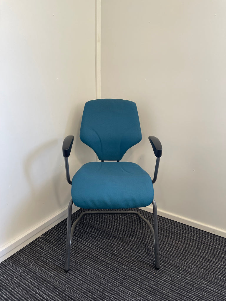 Blue Fabric Medium Back Cantilever Chair With Arms