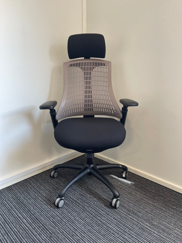 Flex Black Frame Black Fabric Seat High Back Task Operator Chair With Headrest & Arms