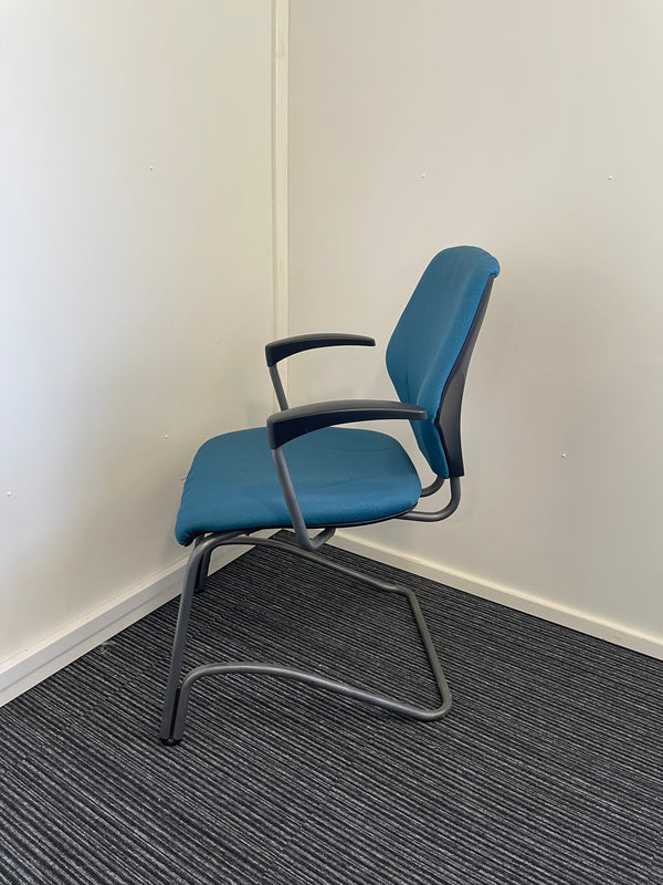 Blue Fabric Medium Back Cantilever Chair With Arms