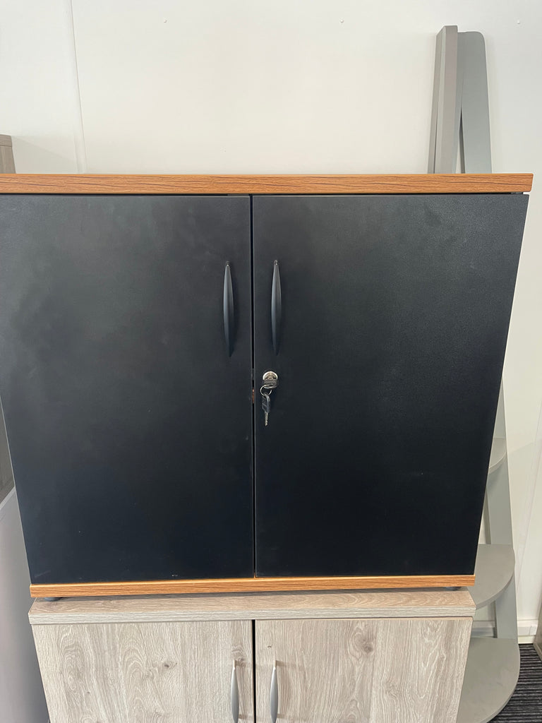 Impulse Desk High Two Tone Cupboard (Black And Walnut)