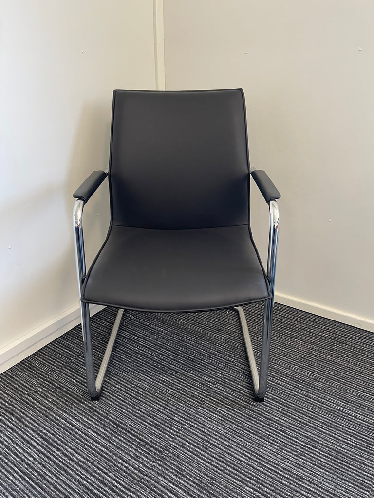 Medium Back Bonded Leather Cantilever Visitor Chair with Arms