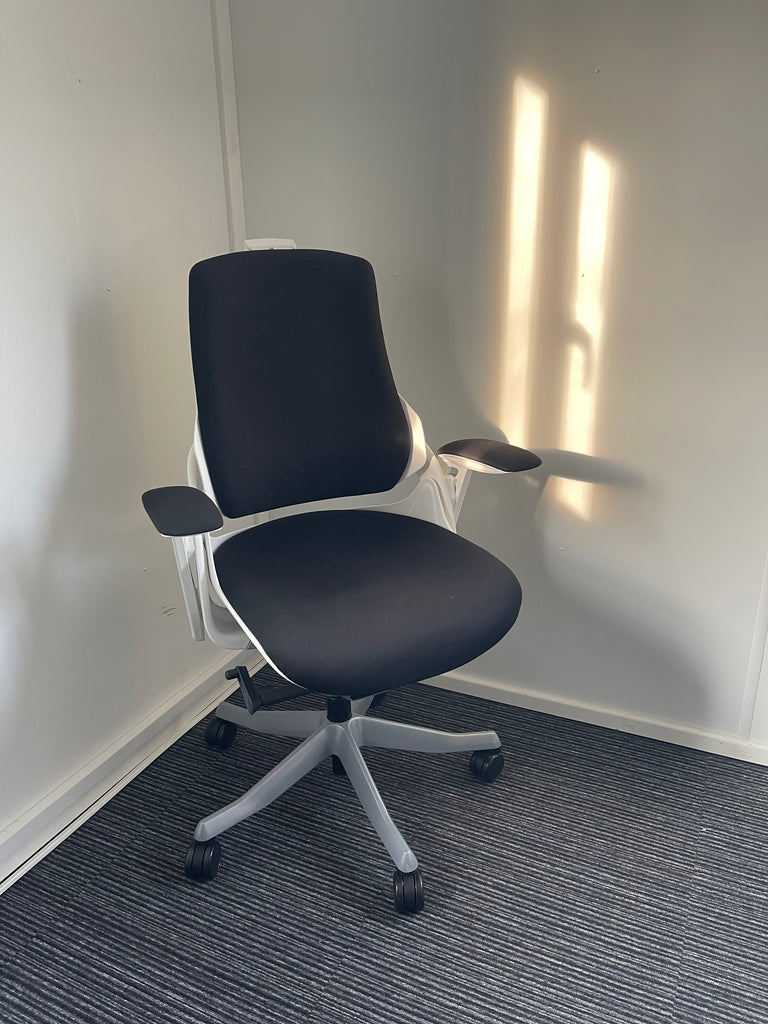 Zure White Frame Black Fabric High Back Chair With Arms