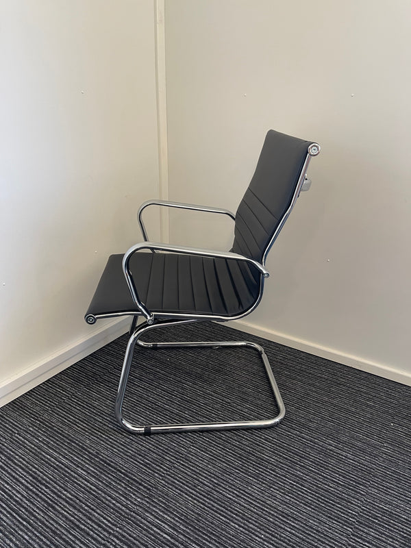 Nola Black Leather Cantilever Visitor Chair with Arms