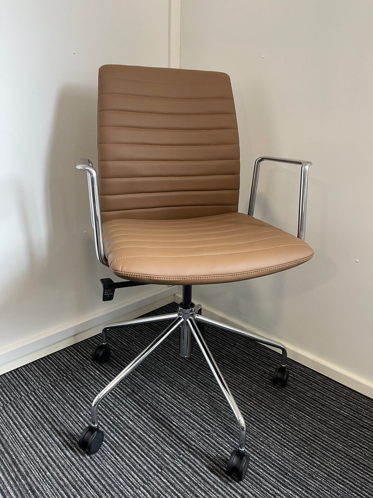 Low Back Brown Bonded Leather Executive Managerial Office Chair With Arms