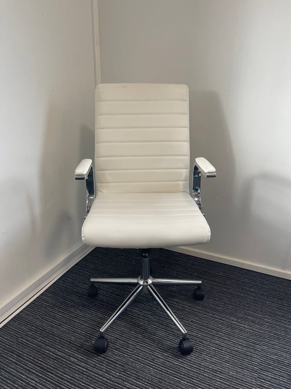 Ezra Medium Back White Bonded Leather Executive Managerial Office Chair With Arms