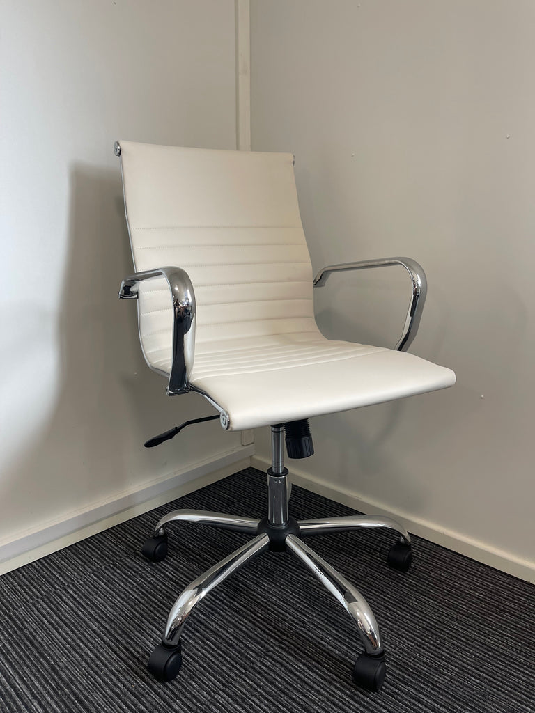 Nola Medium Back White Bonded Leather Executive Managerial Office Chair With Arms