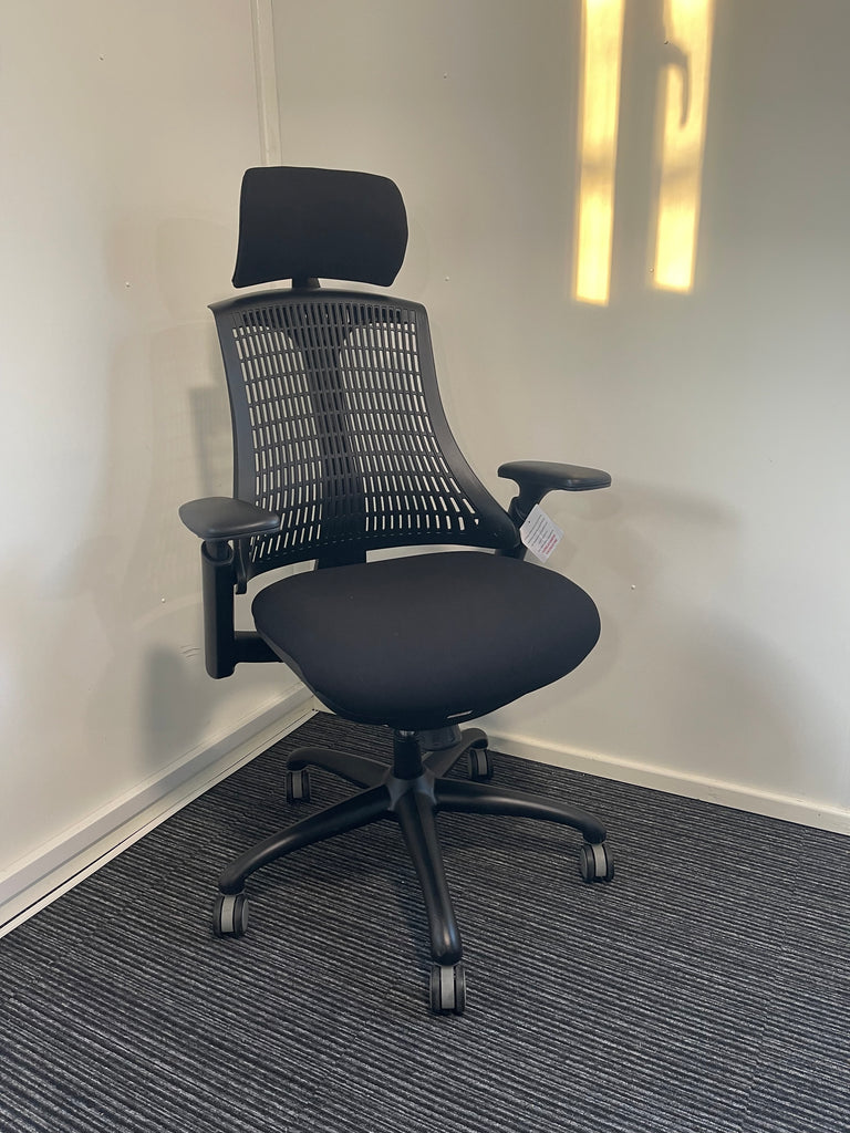 Flex Black Frame Black Fabric Seat High Back Task Operator Chair With Headrest & Arms