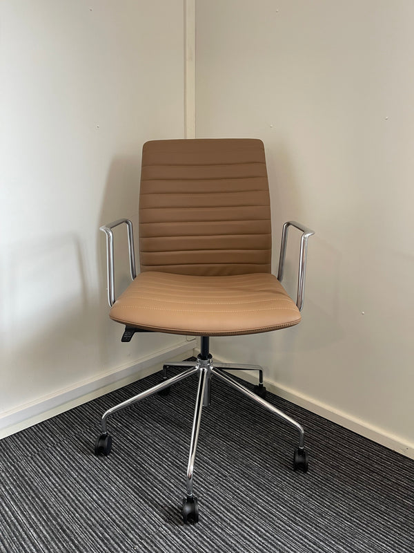 Low Back Brown Bonded Leather Executive Managerial Office Chair With Arms