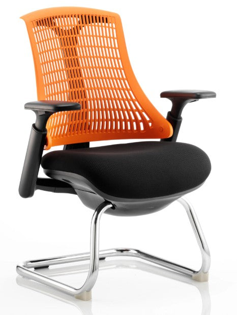 Flex Black Frame + Optional Coloured Back with Black Fabric Seat Cantilever Chair (New - 7 back colours available)