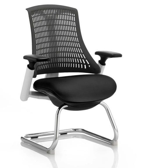 Flex White Frame + Optional Coloured Back with Black Fabric Seat Cantilever Chair (New - 7 back colours available)