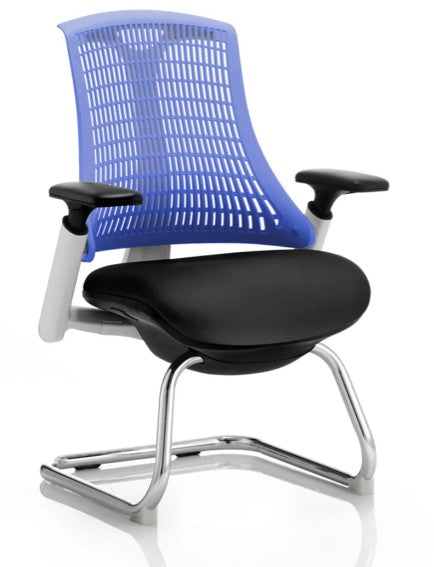 Flex White Frame + Optional Coloured Back with Black Fabric Seat Cantilever Chair (New - 7 back colours available)
