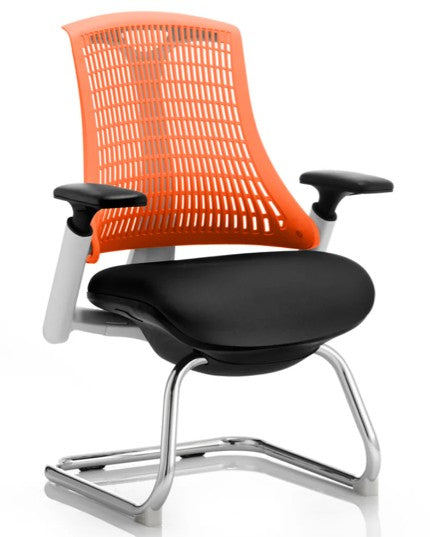 Flex White Frame + Optional Coloured Back with Black Fabric Seat Cantilever Chair (New - 7 back colours available)