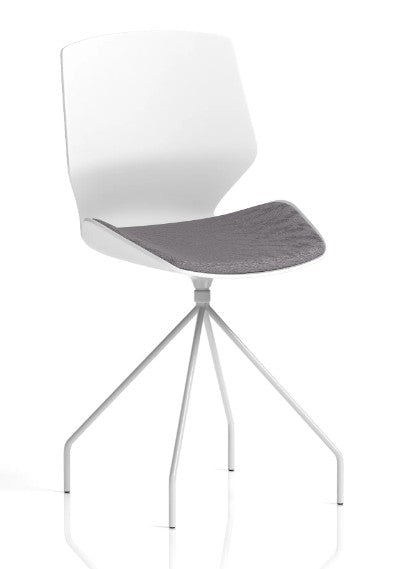 Florence White Shell Medium Back Swivel Visitor Chair with Grey Fabric Seat (New)