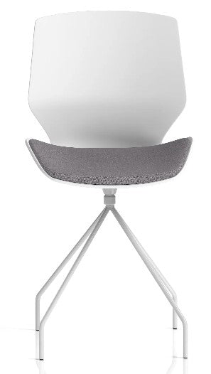 Florence White Shell Medium Back Swivel Visitor Chair with Grey Fabric Seat (New)