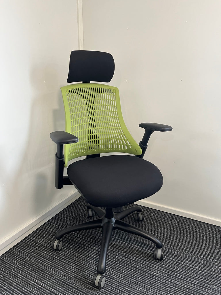 Flex Black Frame Black Fabric Seat High Back Task Operator Chair With Headrest & Arms