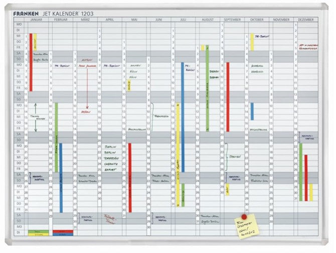 Franken Magnetic Annual Planner Whiteboard 120 X 90cm - Day Grid 75x21mm (New)
